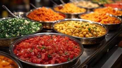 an inviting buffet of indian cuisine displays an array of colorful dishes fragrant spices and intricate presentation enticing viewers to indulge in this vibrant culinary experience