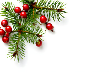 christmas tree branch with red berries