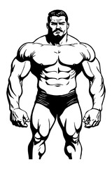 Fototapeta premium Strongman . Fictional character . Black and white illustration