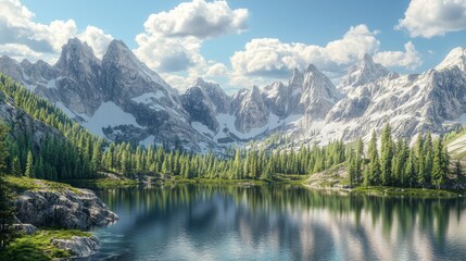 A panoramic view of the mountains and lake. Beautiful landscape stunning natural landscape