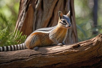 Obraz premium Numbat Resting Near a Hollow Tree Trunk in the Shade