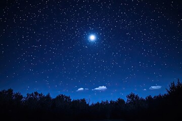 Night sky filled with twinkling stars and a deep, dark blue hue, with the moon shining brightly