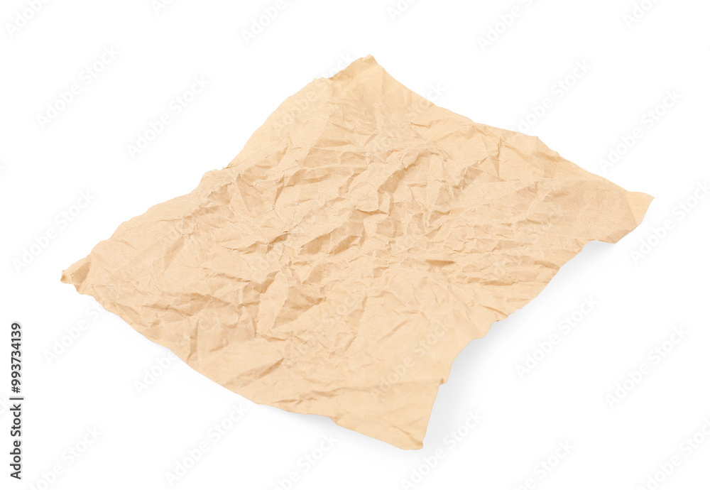 Sticker Crumpled kraft paper sheet isolated on white