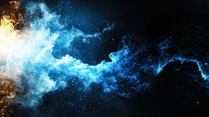 Fototapeta premium stunning abstract background featuring swirling blue and orange smoke against dark backdrop, evoking sense of cosmic energy and movement