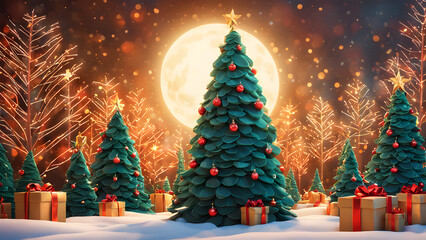 Obraz premium 3D Christmas background image with abstract aesthetics.