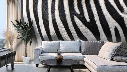 Black and white stripes, vertical zebra patterns wall in living room