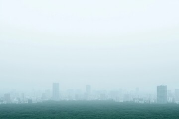 Obraz premium A foggy cityscape with buildings barely visible against a muted background, creating a mysterious and tranquil atmosphere.