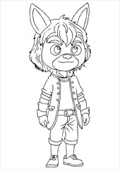 Illustration of an animal mascot with black outline objects