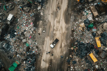 3:2 Aspect Ratio, 2688x1792 - Aerial View of Landfill with Discarded Electronics, Plastic, and Waste