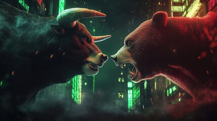 Bear market vs bull market in front of Bitcoin and cryptocurrency market chart image.