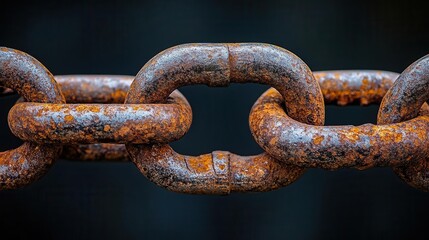 Fototapeta premium closeup of a rusty metal chain link showcasing the intricate details and texture of aged metal highlighting the concept of strength and durability over time