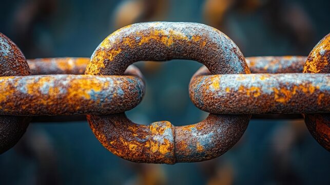 closeup of a rusty metal chain link showcasing the intricate details and texture of aged metal highlighting the concept of strength and durability over time
