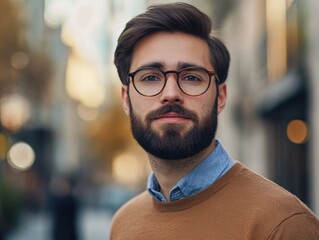 Obraz premium Bearded Man with Glasses and Cardigan