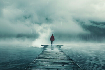 Extreme dangerous thunder rainstorm weather, Generative AI illustration