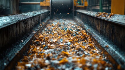 Obraz premium Conveyor Belt Carrying Recycled Plastic