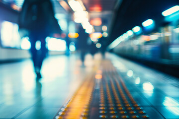 Futuristic modern public transport station with crowd of people, Generative AI image