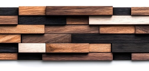 Obraz premium Dark and light wood planks arranged in a layered pattern, showcasing natural grains and finishes, modern interior design choices