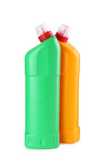 Two toilet cleaners in bottles isolated on white