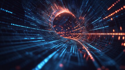 Futuristic Data Flow: V-Shaped Tunnel Concept for Virtual Space. AI generated illustration