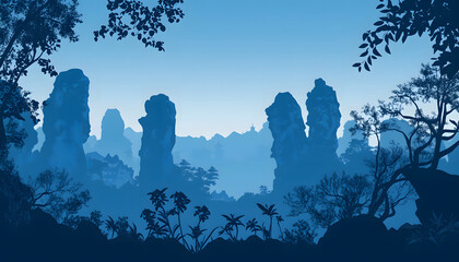 Mystical Mountain Landscape at Dawn - Nature's Hidden Beauty Design