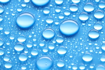 Water drops on blue background, closeup view