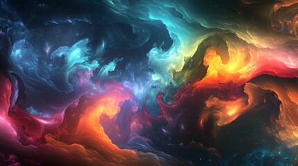 Cosmic Nebula: Vibrant Colors and Swirling Gas Clouds