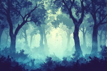 Fototapeta premium A Mystical Forest Path Bathed in Morning Mist