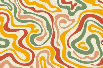 Groovy retro waves background. Hippie vintage vibes wavy swirl background in 60s, 70s style