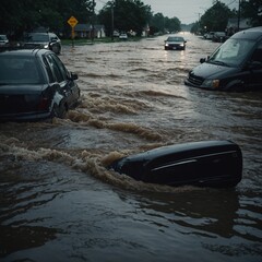 City streets submerged under floodwaters after relentless storm, resulting in major property damage