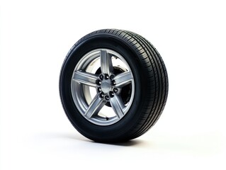 A single alloy wheel with a tire, showcasing a modern automotive design.