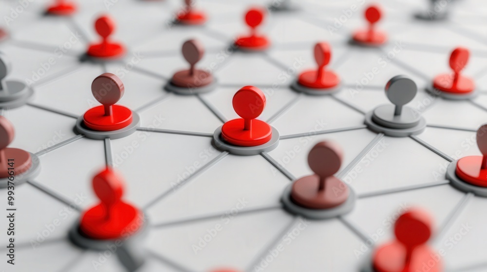 Sticker abstract network of red and gray user icons representing digital community connections, showcasing s