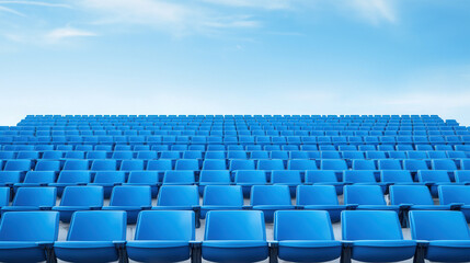 Naklejka premium Vibrant Blue Seating in an Open-Air Stadium, showcasing a lively atmosphere, inviting fans to gather for exhilarating sports events and entertainment experiences.