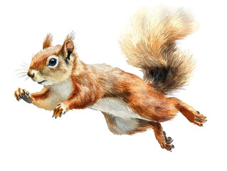 A lively squirrel in mid-air, showcasing its agility and playful nature, perfect for wildlife and nature themes.