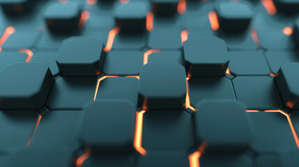 Fototapeta premium Futuristic digital landscape, illuminated hexagons in vibrant colors, sleek and modern ambiance, perfect for tech-themed projects or innovative presentations.