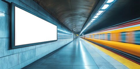 Blank Billboard in an Empty Subway Station: Urban Advertising Space. AI generated illustration