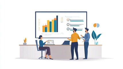 business team on web reporting dashboard monitoring, and data analysis research for business financial planning. Ai generated image