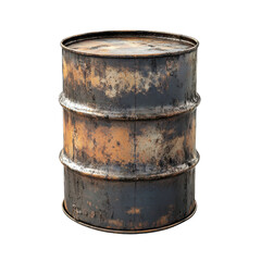 Fototapeta premium Rusty metal barrel with a worn finish, perfect for industrial, vintage, or grunge-themed photography and design projects.