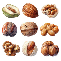 Colorful collection of various nuts displayed in an artistic arrangement, perfect for food-related projects.