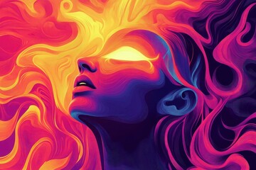 Abstract Portrait of a Woman with Flowing Lines and Vibrant Colors