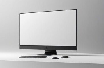 Fototapeta premium 3D Minimal desktop with blank screen mockup, Empty screen for text, and logo replacement concept. 3d render illustration. 