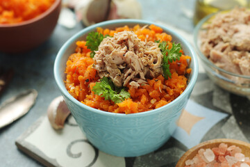 Houria, cooked carrot salad, a traditional dish of Tunisian cuisine