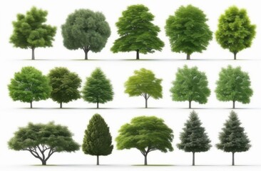 Fototapeta premium Collection Beautiful 3D Trees Isolated on white background , Use for visualization in architectural design or garden decorate