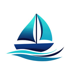 Stylish sailboat graphic in blue hues, perfect for nautical themes and marine designs, transparent background.
