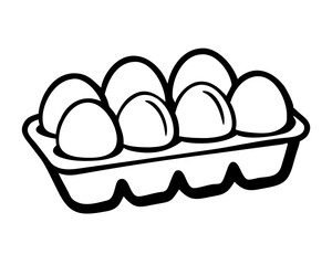 Hand drawn egg carton doodle line icon. Half dozen eggs container. Simple cartoon drawing, vector clip art illustration.
