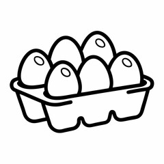 Hand drawn egg carton doodle line icon. Half dozen eggs container. Simple cartoon drawing, vector clip art illustration.
