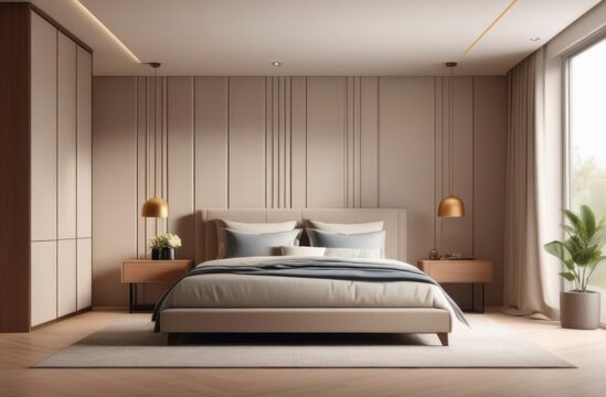 3d render of a badroom on a brown background in a modern style