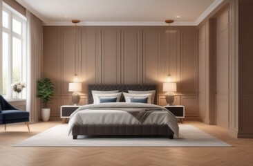 3d render of a badroom on a brown background in a modern style