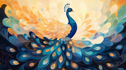 Fototapeta premium Abstract Peacock With Radiant Multicolored