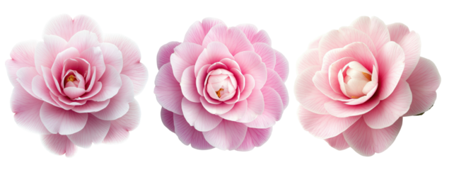Beautiful pink camellia arranged in a delicate composition, perfect for nature-themed designs and floral inspirations, transparent background.