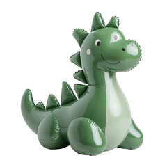 Inflatable green dinosaur toy, perfect for children's playtime or pool fun, on a white isolate...